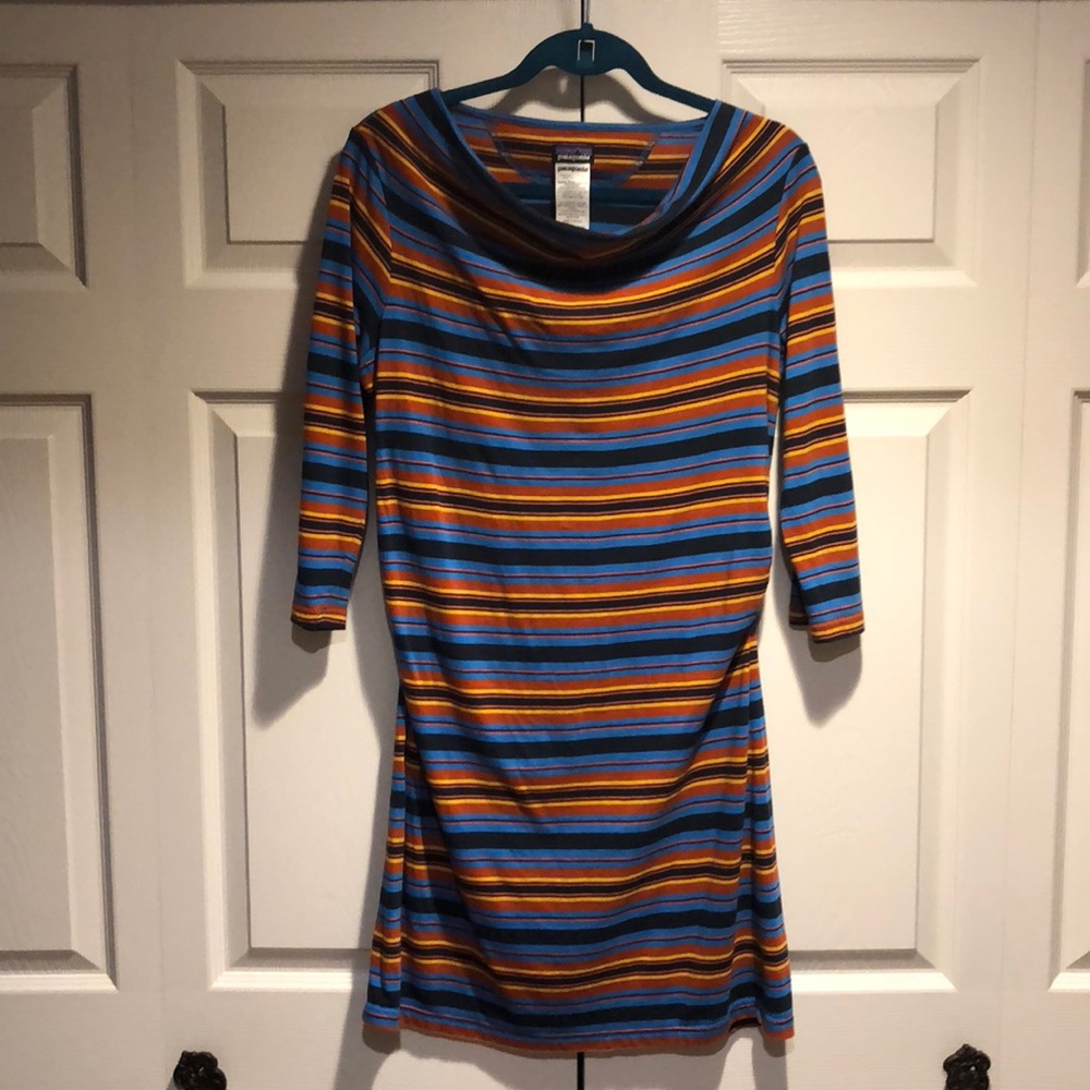 Patagonia Kamala striped cowl dress.